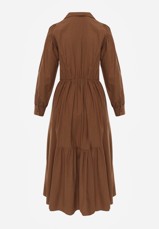 Born2be - Brązowa Bawełniano-Wiskozowa Sukienka Koszulowa z Imitacją Kieszeni Biriala. Okazja: na co dzień. Kolor: brązowy. Materiał: wiskoza, bawełna. Typ sukienki: koszulowe. Styl: casual, klasyczny, elegancki