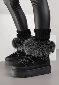 Born2be - Czarne Śniegowce na Grubej Podeszwie z Futerkiem Tesila. Okazja: na co dzień. Kolor: czarny. Materiał: futro. Styl: casual #7
