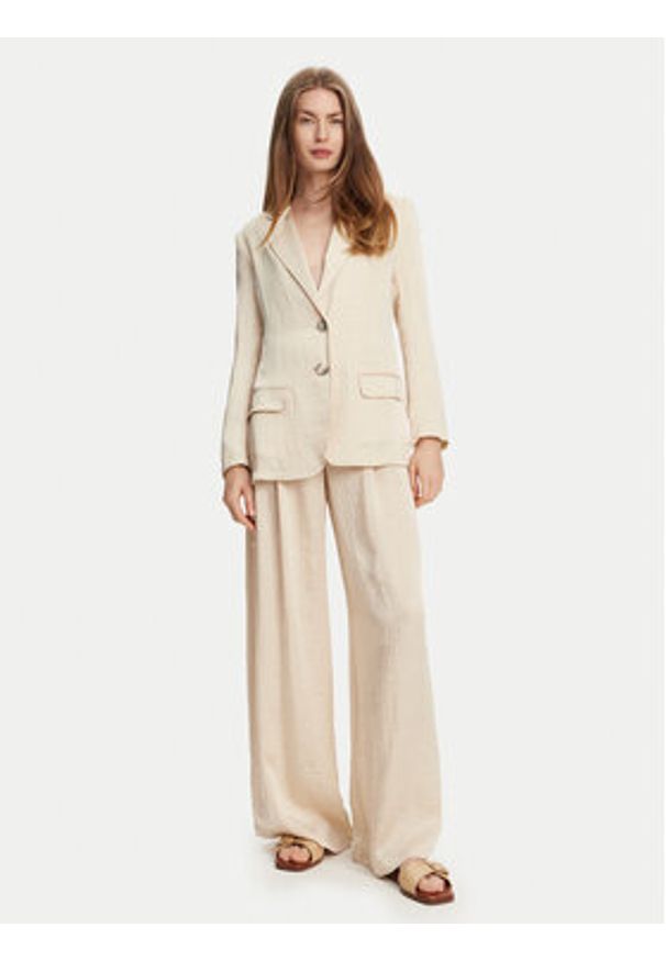 Marella Marynarka Selz 2513041085 Écru Regular Fit. Kolor: kremowy. Materiał: acetat