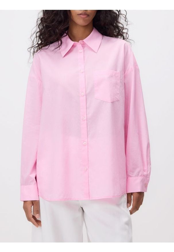 Reserved - Bawełniana koszula - pastelowy róż. Kolor: różowy. Materiał: bawełna. Wzór: gładki