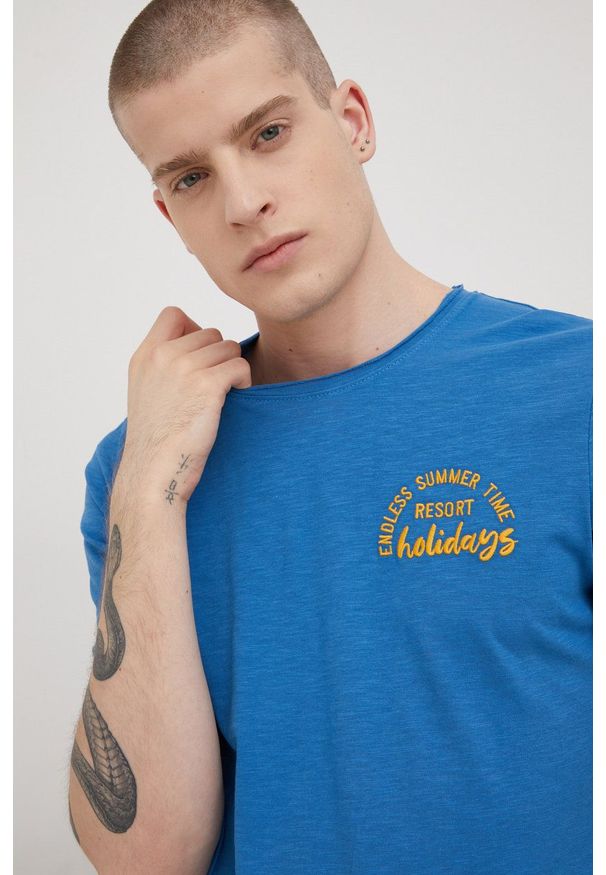 Tom Tailor t-shirt bawełniany z nadrukiem. Kolor: niebieski. Materiał: bawełna. Wzór: nadruk