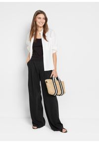 bonprix - Top w prążek z czystej bawełny. Typ kołnierza: dekolt w karo. Kolor: czarny. Materiał: bawełna. Długość rękawa: na ramiączkach. Wzór: prążki. Styl: elegancki #2