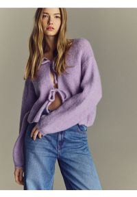 Reserved - Kardigan z wełną alpaki - lawendowy. Kolor: fioletowy. Materiał: wełna