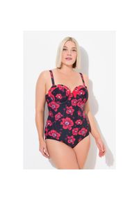 ULLA POPKEN - Damski Kostium kąpielowy kwiaty miękkie miseczki z fiszbinami. Kolekcja: plus size. Kolor: czarny. Materiał: elastan, poliamid, materiał. Wzór: kwiaty