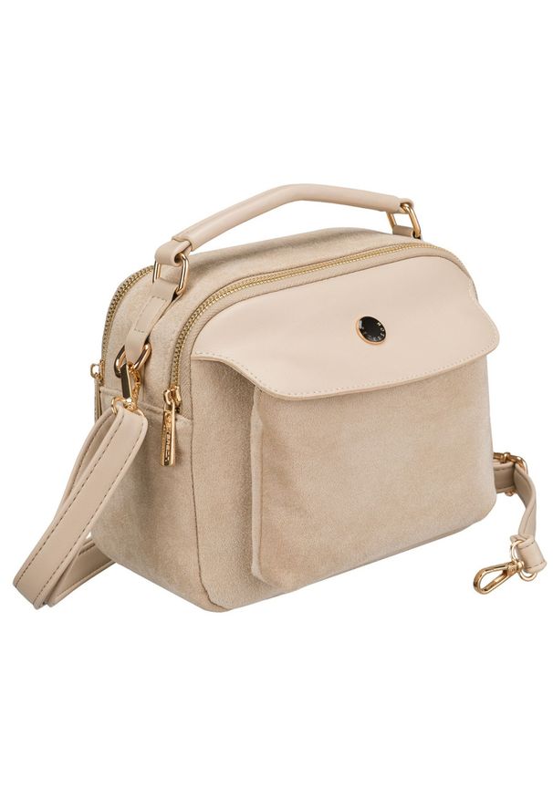 Listonoszka damska mała saszetka na ramię skóra ekologiczna modna beżowa torebka na suwak Peterson PTN MX02-P. Kolor: beżowy. Materiał: skórzane. Rodzaj torebki: na ramię