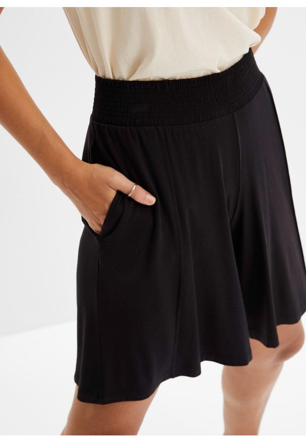 bonprix - Bermudy z dżerseju z wygodnym pasem. Kolor: czarny. Materiał: jersey. Sezon: lato