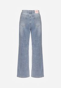 Renee - Niebieskie Szerokie Jeansy High Waist z Ozdobnymi Naszywkami Hleffia. Okazja: na co dzień. Stan: podwyższony. Kolor: niebieski. Wzór: aplikacja. Styl: elegancki, casual, klasyczny #7