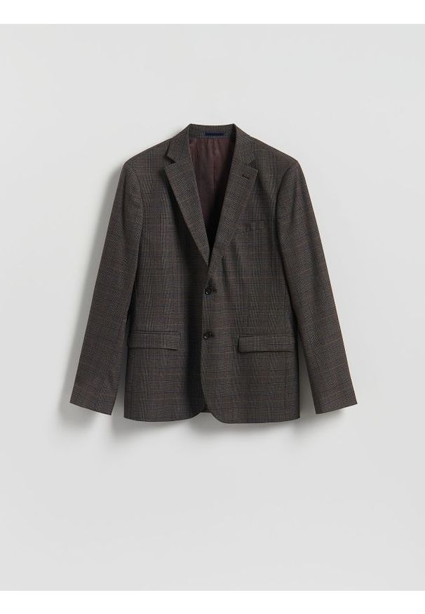 Reserved - Marynarka slim fit z wiskozą - brązowy. Kolor: brązowy. Materiał: wiskoza