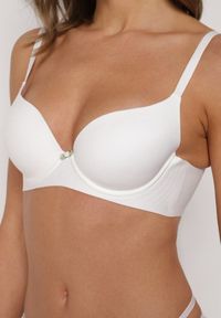 Renee - Biały Gładki Biustonosz z Efektem Push-up Theisithea. Kolor: biały. Materiał: jeans. Rodzaj stanika: push-up. Wzór: gładki #4