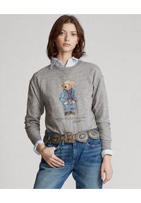 Ralph Lauren - RALPH LAUREN - Szara bluza z misiem. Typ kołnierza: polo. Kolor: szary. Materiał: jeans, prążkowany, materiał. Wzór: nadruk #1