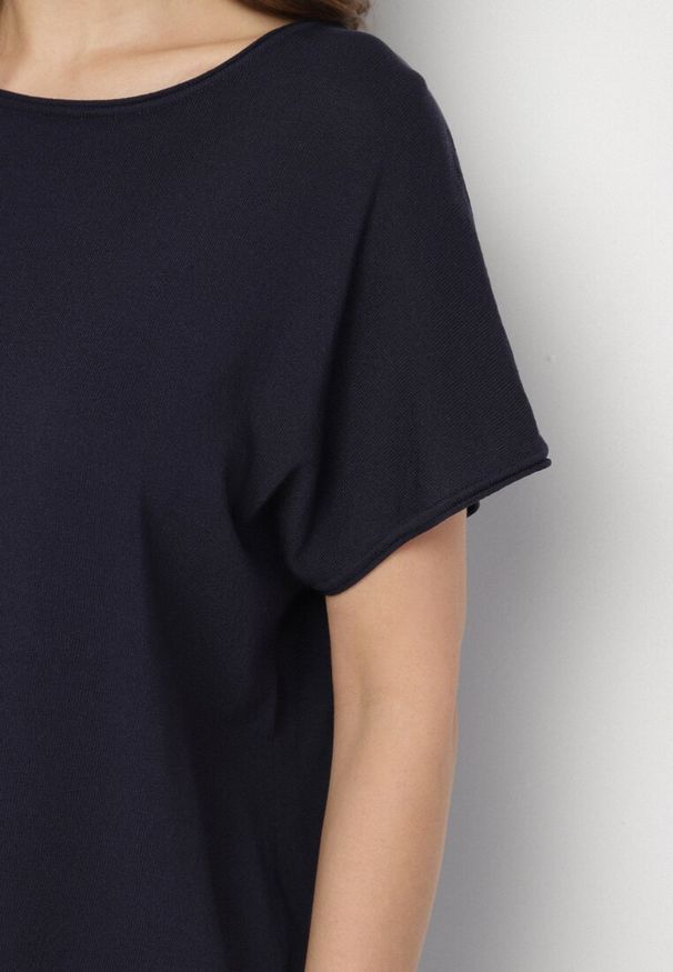 Born2be - Granatowy Wiskozowy Komplet Szerokie Spodnie i T-shirt Inelora. Kolor: niebieski. Materiał: wiskoza