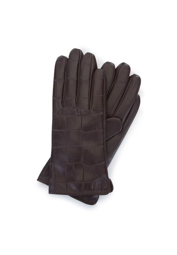 Wittchen - Damskie rękawiczki ze skóry croco brązowe. Kolor: brązowy. Materiał: skóra. Wzór: aplikacja, gładki. Styl: casual, elegancki