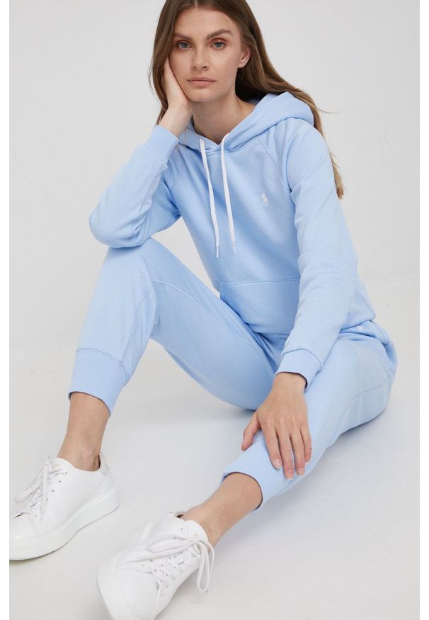 Polo Ralph Lauren spodnie dresowe damskie gładkie. Stan: podwyższony. Kolor: niebieski. Materiał: dresówka. Wzór: gładki