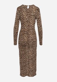 Born2be - Brązowa Dopasowana Sukienka w Panterkę Zdobiona Cyrkoniami Nallines. Okazja: na co dzień. Kolor: brązowy. Długość rękawa: długi rękaw. Wzór: aplikacja, motyw zwierzęcy. Typ sukienki: dopasowane. Styl: elegancki, casual #4