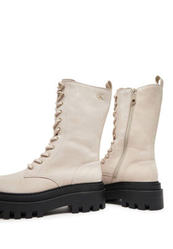 Calvin Klein Jeans Trapery YW0YW01683 Beżowy. Kolor: beżowy. Materiał: skóra