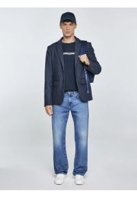 Big-Star - Koszulka męska z nadrukiem granatowa Misser 403. Okazja: na co dzień. Kolor: niebieski. Materiał: bawełna, skóra, jeans. Wzór: nadruk. Styl: casual