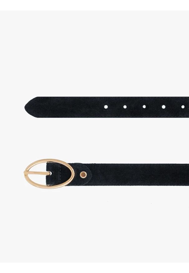 Ryłko - Czarny pasek ze złotą klamrą. Kolor: czarny. Materiał: welur, skóra