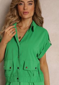 Renee - Zielony 2-częściowy Komplet z Bluzką i Spodniami Ezrala. Kolor: zielony. Wzór: aplikacja