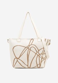 Renee - Jasnobeżowa Torebka Typu Shopper z Paskiem Crossbody w Abstrakcyjny Wzór Obelisse. Kolor: beżowy. Styl: casual, elegancki. Rodzaj torebki: na ramię