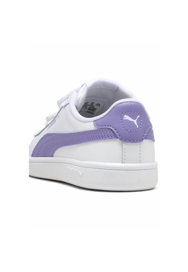 Puma - Dziecięce skórzane sneakersy Smash 3.0 V PUMA White Lavender Alert Purple. Kolor: biały, wielokolorowy, niebieski, fioletowy. Materiał: skóra