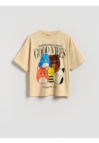 Reserved - Bawełniany t-shirt Squishmallows - beżowy. Kolor: beżowy. Materiał: bawełna