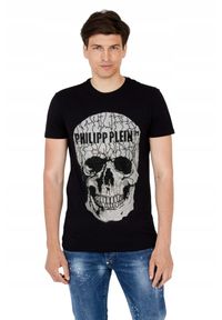 Philipp Plein - PHILIPP PLEIN Męski t-shirt czarny z czaszką, Rozmiar XXL. Kolor: czarny