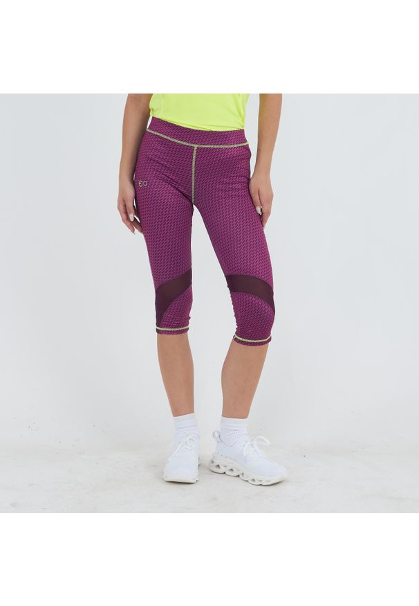 ELPLAYER - Legging 3/4 do treningu ASYR damskie. Kolor: fioletowy, wielokolorowy, żółty. Materiał: poliester, jersey. Wzór: nadruk. Sport: fitness