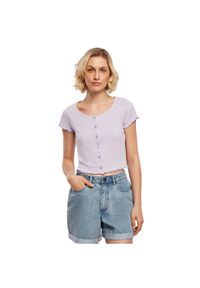 Damska krótka koszulka prążkowana zapinana na guziki Koszulka Urban Classics GT. Kolor: fioletowy, niebieski, wielokolorowy. Materiał: prążkowany. Długość: krótkie #1