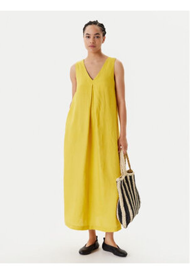 United Colors of Benetton - United Colors Of Benetton Sukienka letnia 4AGHDV07C Żółty Relaxed Fit. Kolor: żółty. Materiał: len. Sezon: lato