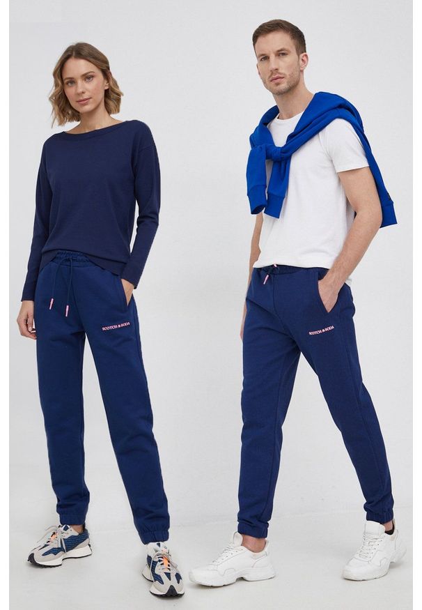 Scotch & Soda Spodnie kolor granatowy. Stan: podwyższony. Kolor: niebieski. Materiał: bawełna