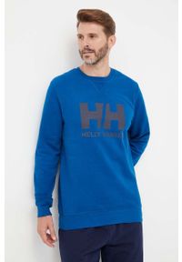 Helly Hansen bluza bawełniana męska kolor niebieski z nadrukiem 34000-597. Okazja: na co dzień. Kolor: niebieski. Materiał: bawełna. Wzór: nadruk. Styl: casual