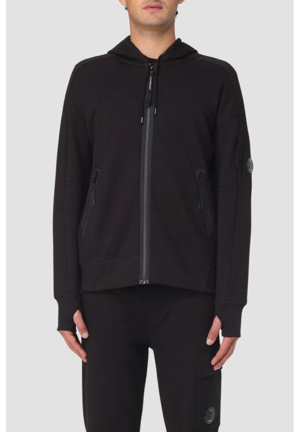 C.P. Company - C.P. COMPANY Czarna męska bluza Hooded Open. Kolor: czarny