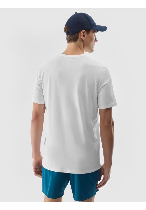 4f - 4F T-shirt z nadrukiem męski - biały S. Okazja: na co dzień. Kolor: biały. Materiał: bawełna, jersey, dzianina. Wzór: nadruk. Styl: sportowy, casual, klasyczny