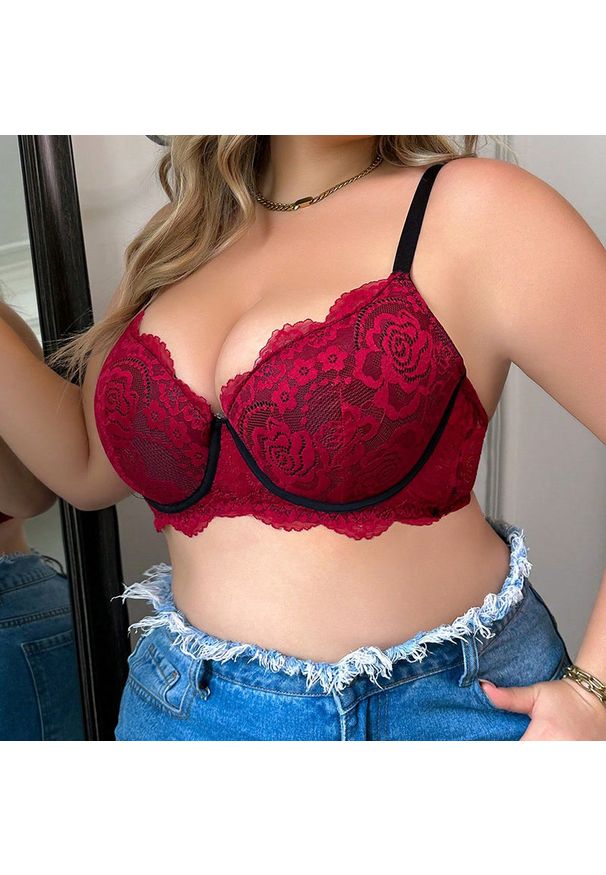 Intica - Biustonosz koronkowy plus size z wsparciem Sofieke. Kolekcja: plus size. Kolor: czerwony. Materiał: koronka