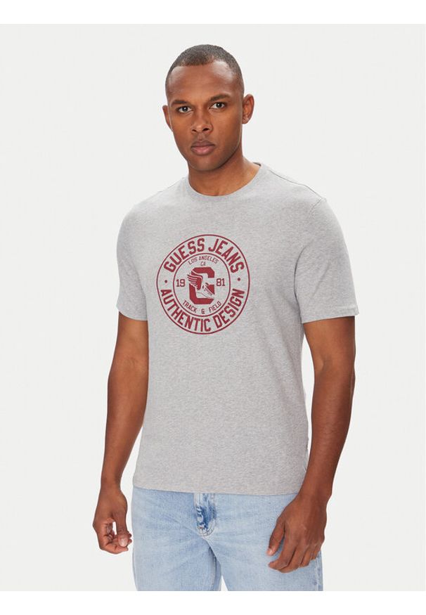 Guess Jeans T-Shirt M5YI29 K8HM0 Szary Slim Fit. Kolor: szary. Materiał: bawełna