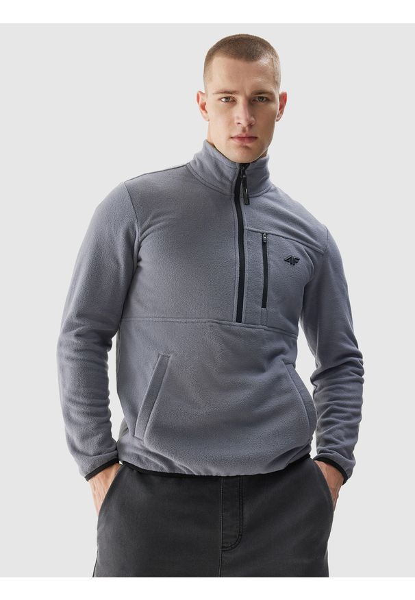 4f - 4F Polar ze stójką i suwakiem 1/2 męski - szary 3XL. Typ kołnierza: kołnierzyk stójkowy. Kolor: szary. Materiał: polar
