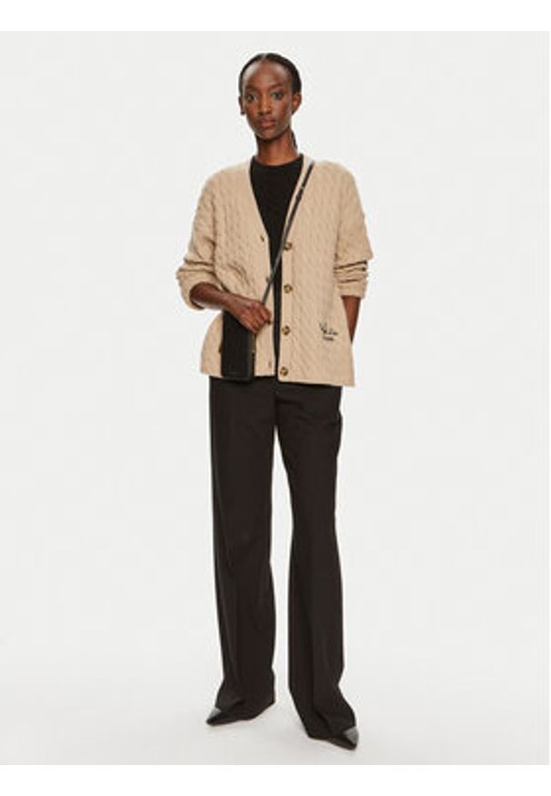 TOMMY HILFIGER - Tommy Hilfiger Kardigan WW0WW42143 Beżowy Relaxed Fit. Kolor: beżowy. Materiał: wełna