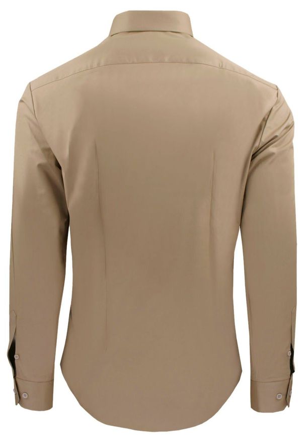 Delikatnie Wyszczuplana (Slim) Męska Koszula - Lanier - Jasny Brąz, Ciemny Beż. Kolor: brązowy, beżowy, wielokolorowy. Materiał: poliester, lycra, bawełna. Styl: sportowy, klasyczny