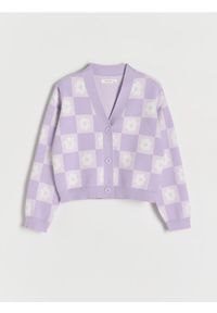 Reserved - Wzorzysty kardigan - lawendowy. Kolor: fioletowy. Materiał: wiskoza, dzianina #1