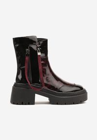 Born2be - Czarno-Bordowe Lakierowane Botki Vices z Ozdobną Tasiemką Rivavie. Okazja: na co dzień. Kolor: czarny. Materiał: lakier. Styl: casual, elegancki #4