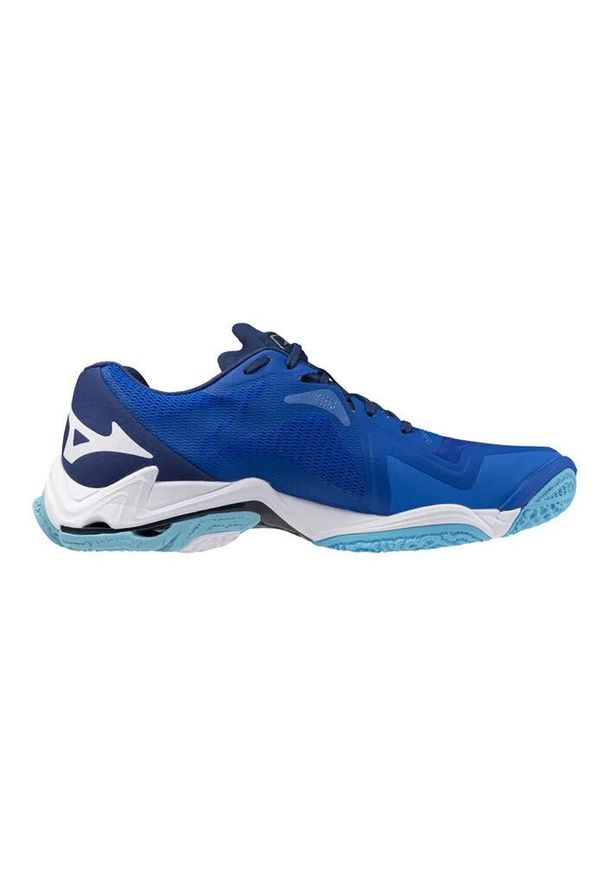 Buty halowe Mizuno Wave Lightning Z. Zapięcie: sznurówki. Kolor: biały, wielokolorowy, niebieski. Materiał: materiał, syntetyk, tkanina. Szerokość cholewki: normalna. Model: Mizuno Wave