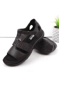 Skórzane komfortowe sandały damskie na rzep czarne Rieker 64865-01. Zapięcie: rzepy. Kolor: czarny. Materiał: skóra #8