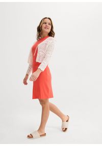 bonprix - Bolerko z haftem i rękawami 3/4. Kolor: biały. Materiał: dzianina. Wzór: haft #3