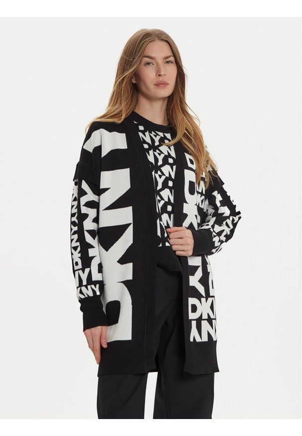 DKNY Kardigan P4MXAQ21 Czarny Loose Fit. Kolor: czarny. Materiał: wiskoza