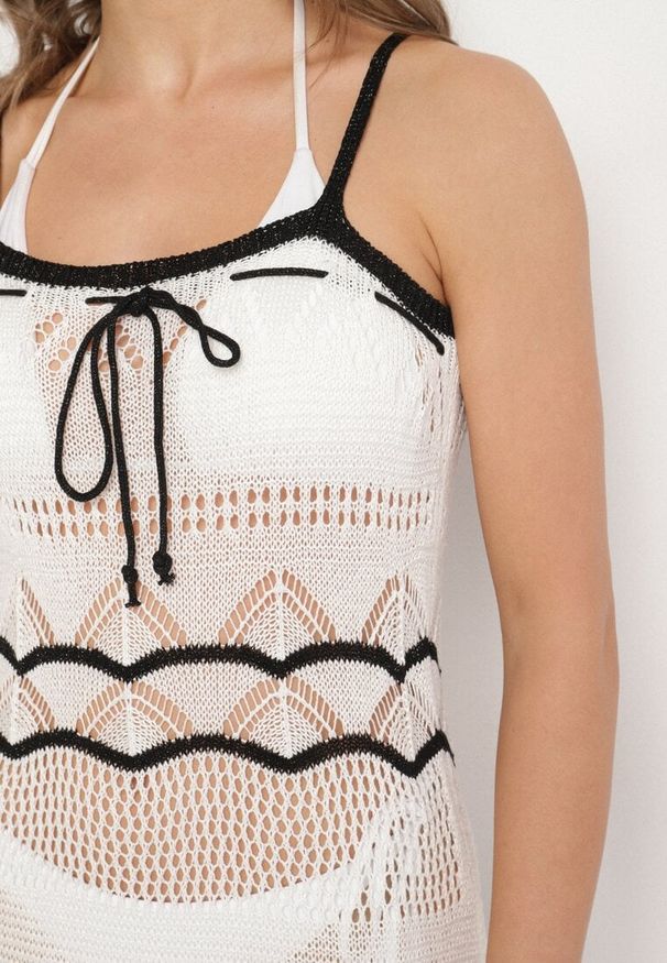 Born2be - Biała Szydełkowa Sukienka na Ramiączkach z Wiskozy z Metaliczną Nicią Filadria. Okazja: na co dzień. Kolor: biały. Materiał: wiskoza. Długość rękawa: na ramiączkach. Sezon: lato. Styl: casual, elegancki