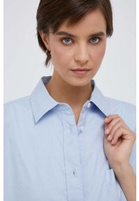 TOMMY HILFIGER - Tommy Hilfiger koszula bawełniana damska kolor niebieski relaxed z kołnierzykiem klasycznym. Typ kołnierza: kołnierzyk klasyczny. Kolor: niebieski. Materiał: bawełna. Styl: klasyczny #3