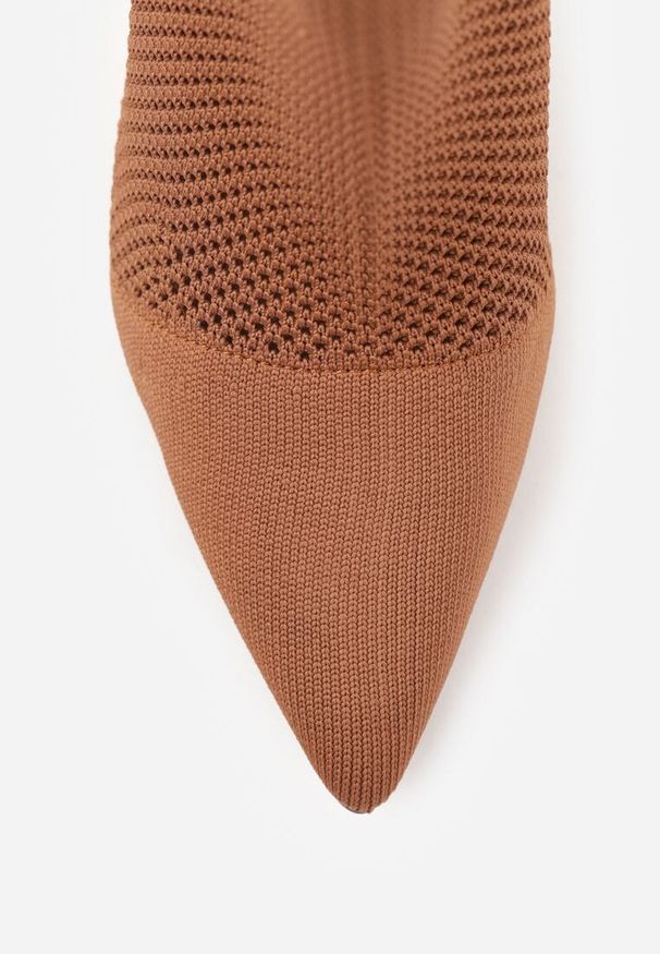 Renee - Brązowe Botki VICES na Szpilce z Elastyczną Dzianinową Cholewką Dedanna. Zapięcie: bez zapięcia. Kolor: brązowy. Materiał: dzianina. Szerokość cholewki: normalna. Obcas: na szpilce