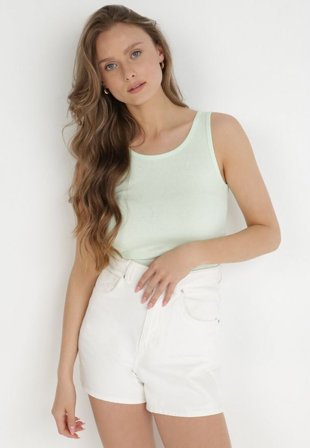 Born2be - Jasnozielony Top Dorania. Kolor: zielony. Materiał: materiał, bawełna. Długość rękawa: na ramiączkach. Styl: klasyczny