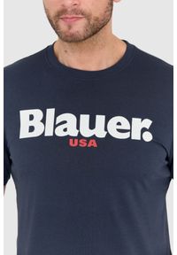 Blauer USA - BLAUER Granatowy męski t-shirt z dużym logo. Kolor: niebieski #4
