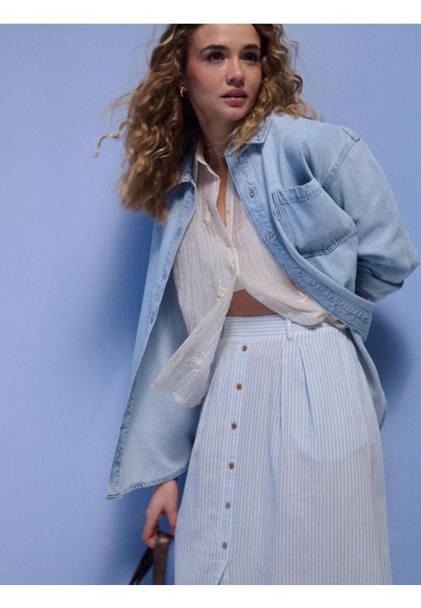 Sinsay - Bawełniana spódnica midi w paski - wielobarwny. Materiał: bawełna. Wzór: paski